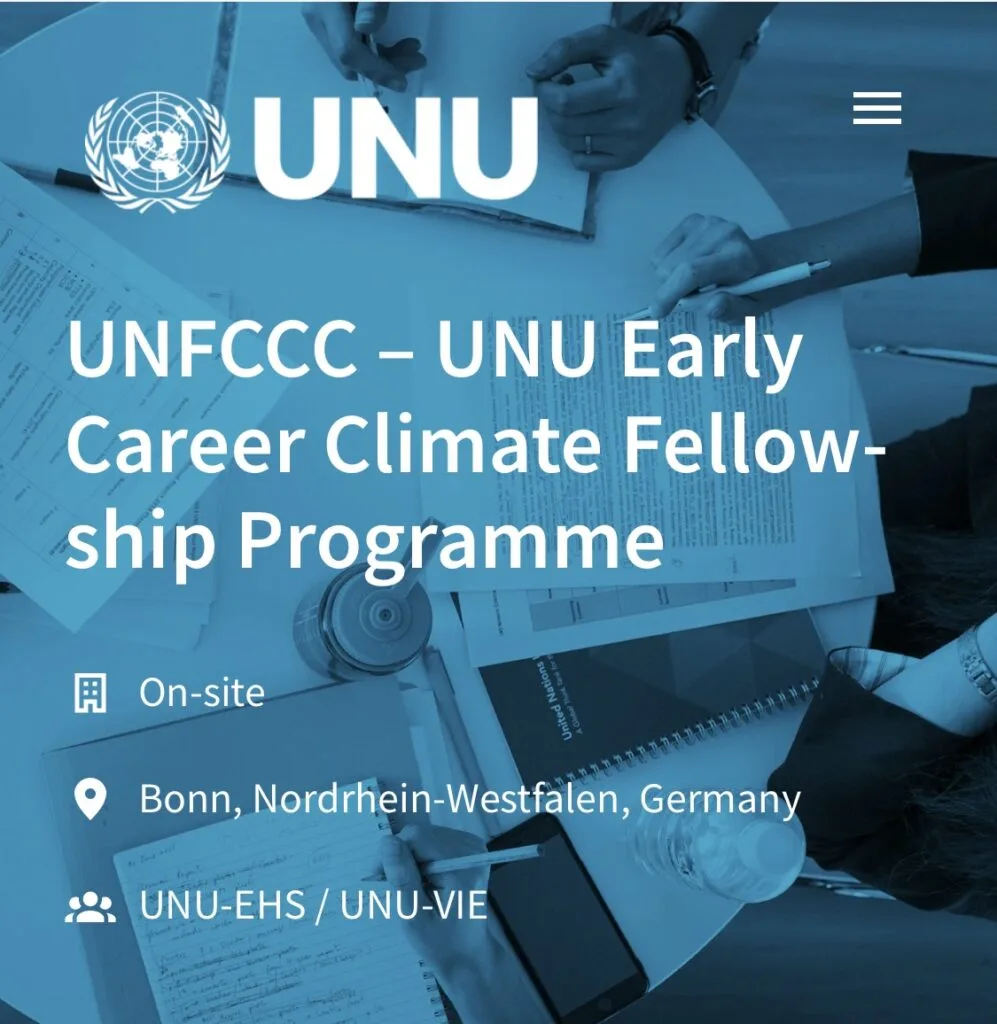 UNFCCC-UNU Early Career Climate Fellowship Programme 2026 in Bonn, Germany