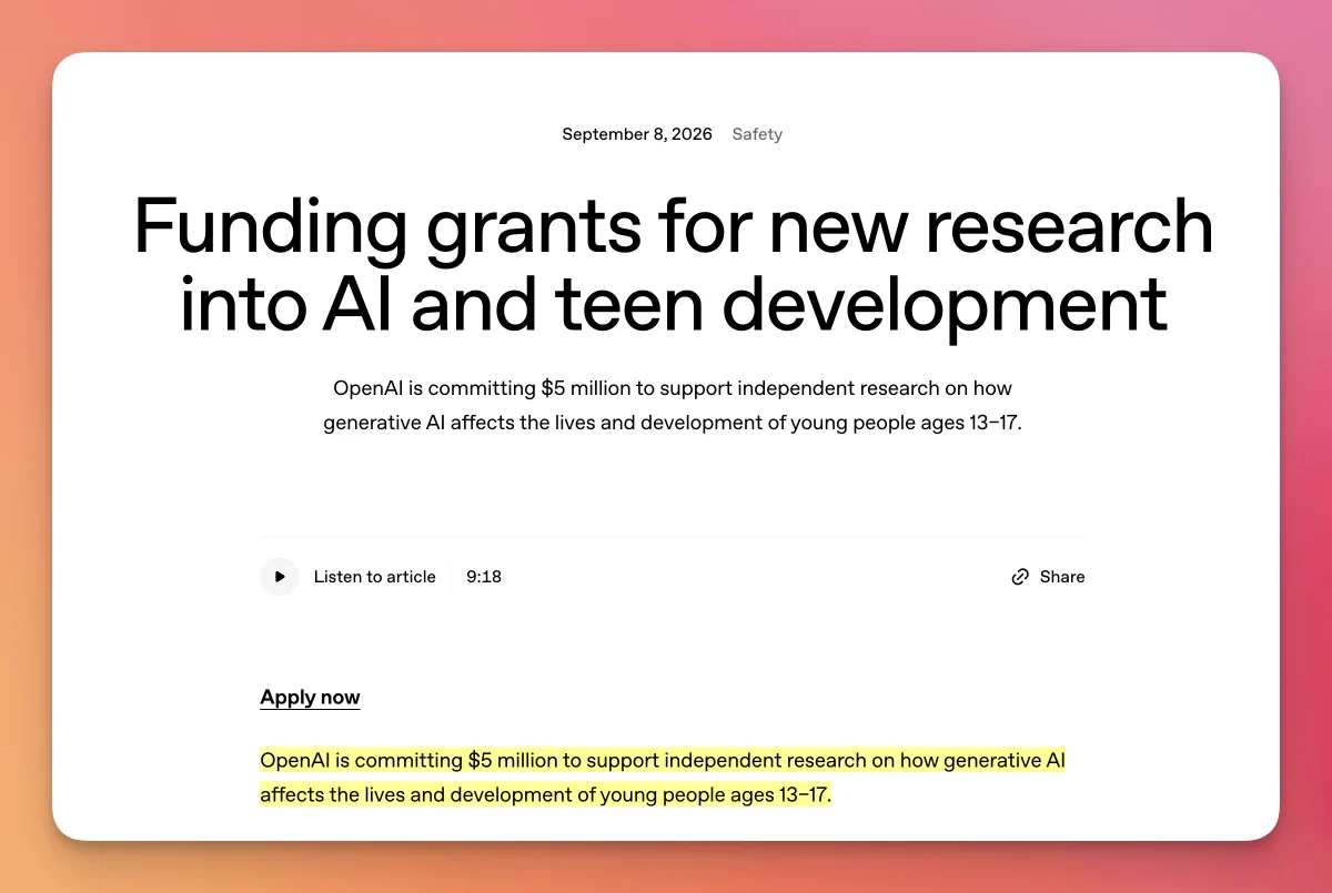 OpenAI research grant